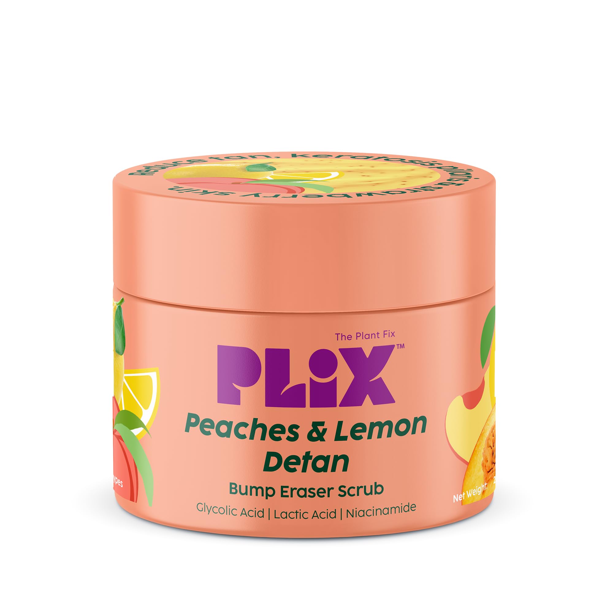 PLIX The Plant Fix Peaches & Lemon Detan Body Scrub (200g) | Bump Eraser for Tan Removal & Even Tone