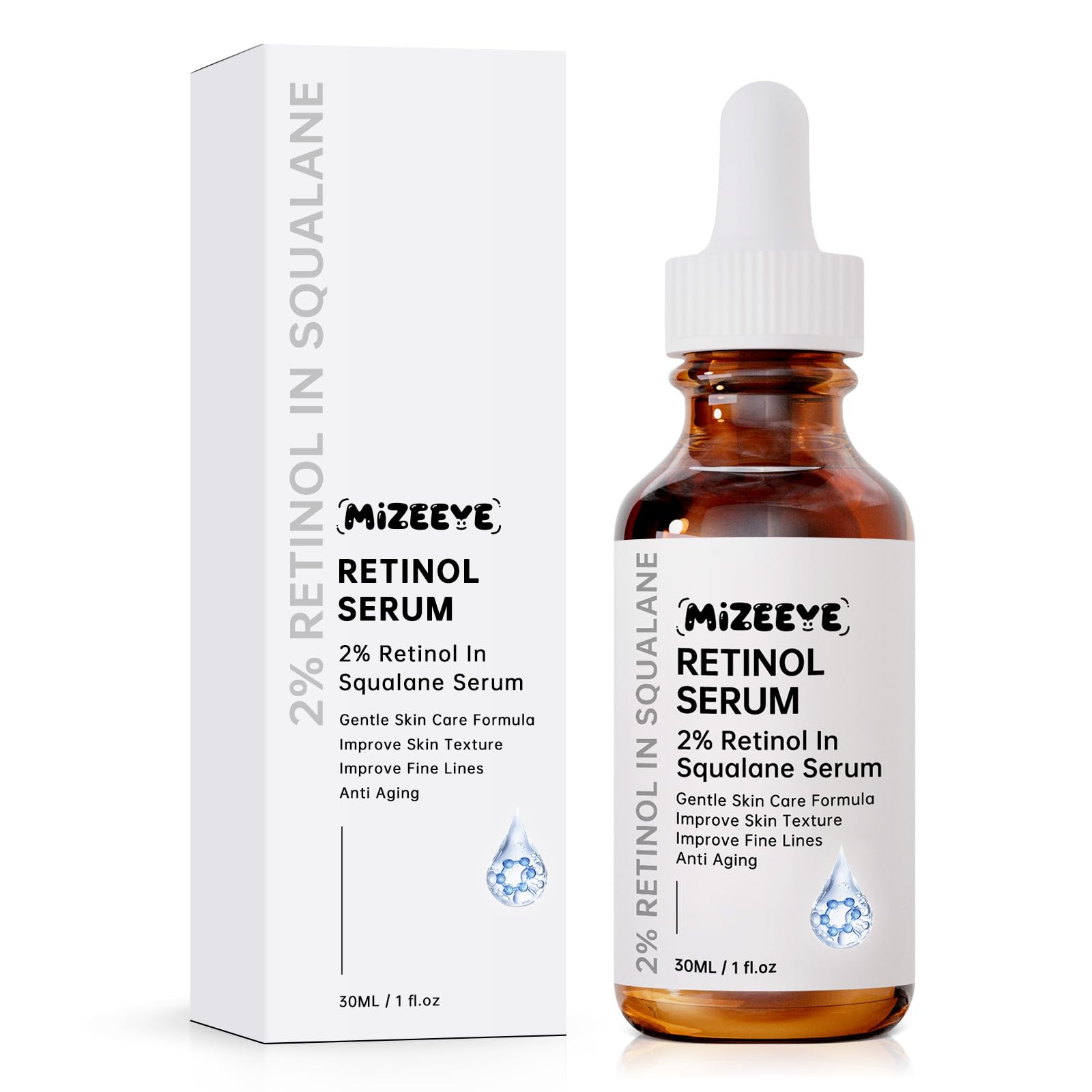 MIZEEYE Retinol 1% in Squalane Serum - Moisturizing Retinol Face Serum for Fine Lines & Acne - 30ML
