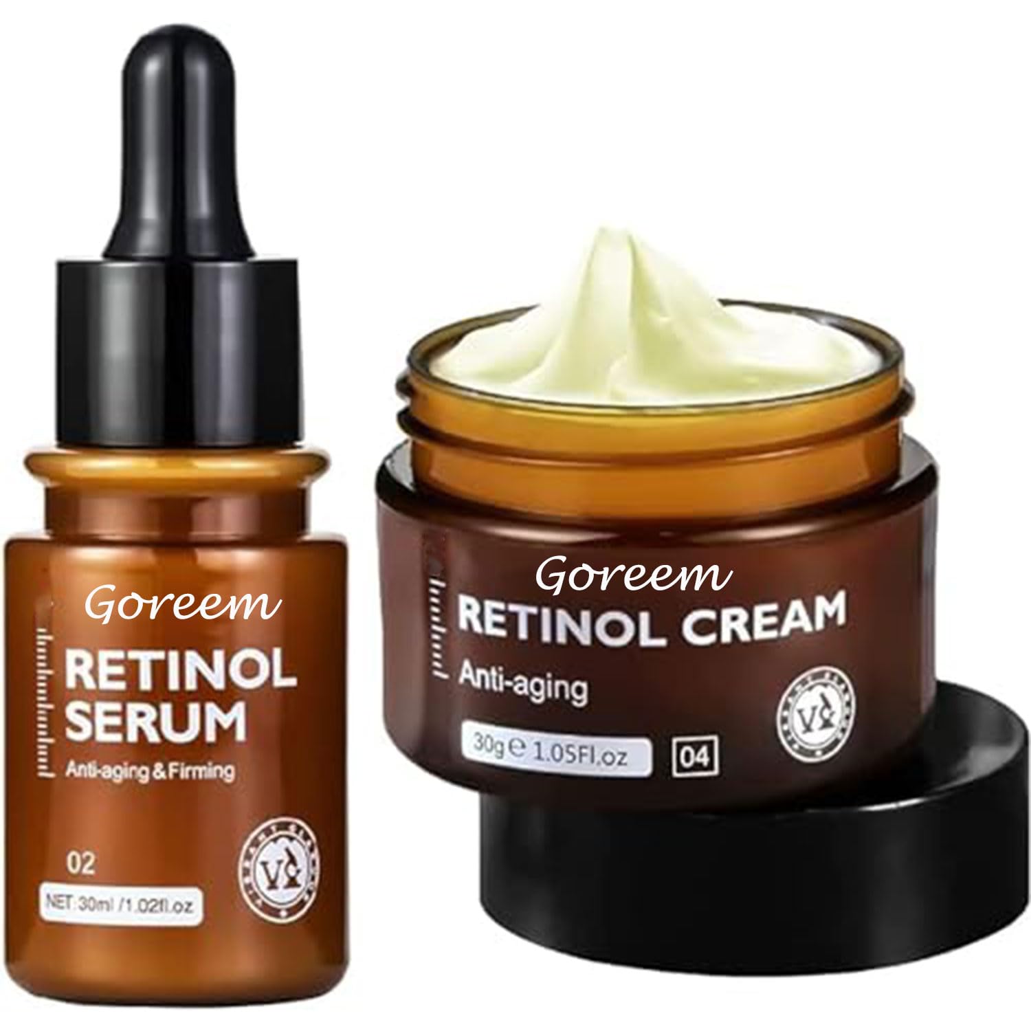 Goreem Retinol Face Cream & Serum Set - Anti-Aging, Firming, Moisturizing - 30g Cream & 30ml Serum