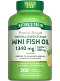 Nature's Truth Omega-3 Fish Oil 1340mg - 200 Mini Softgels, Burp-Free Lemon Flavor, Non-GMO & Gluten-Free