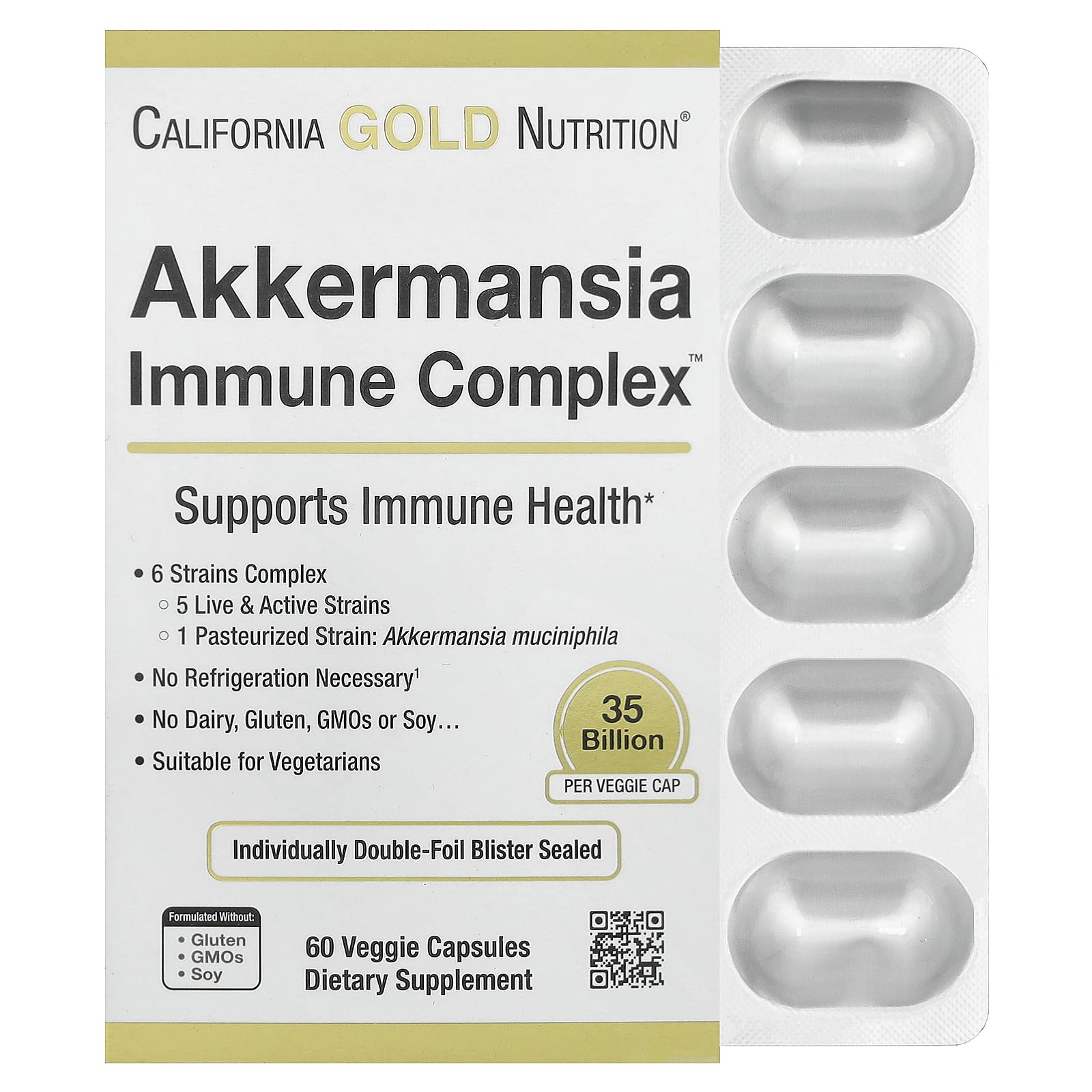 California Gold Nutrition Akkermansia + Probiotics Immune Complex 60 Veggie Capsules