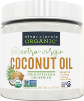 Viva Naturals Organic Unrefined Coconut Oil - Cold-Pressed Extra Virgin, 16oz for Cooking, Hair & Skin