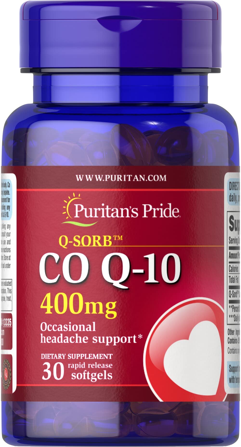 Puritans Pride CoQ10 400 Mg Capsules for Cellular Energy 30 Count