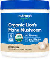 Nutricost Organic Lion's Mane Mushroom Powder 4oz - Certified USDA Organic