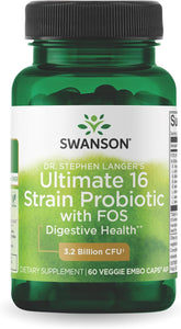 Swanson Probiotic with Prebiotic FOS Dr. Stephen Langer's Formula Digestive Support 16-Strain Supplement 3.2 Billion CFU 60 Capsules .
