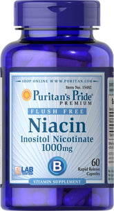 Puritan's Pride Flush-Free Niacin Inositol Nicotinate 1000mg - 60 Capsules for Heart Health