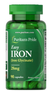 Puritan's Pride Easy Iron 28mg Capsules - 90 Count with Iron Glycinate for Women's Health