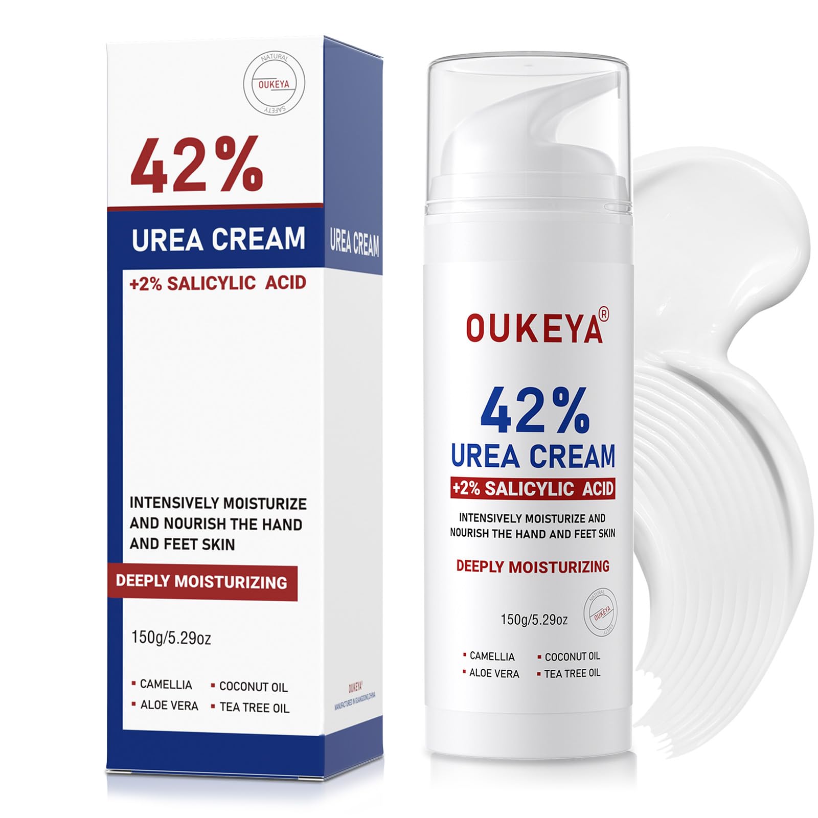 OUKEYA Urea Cream 42% + Salicylic Acid 2% - Intensive Repair Foot & Hand Cream for Cracked Skin - Relief for Dry Feet, Heels & Elbows
