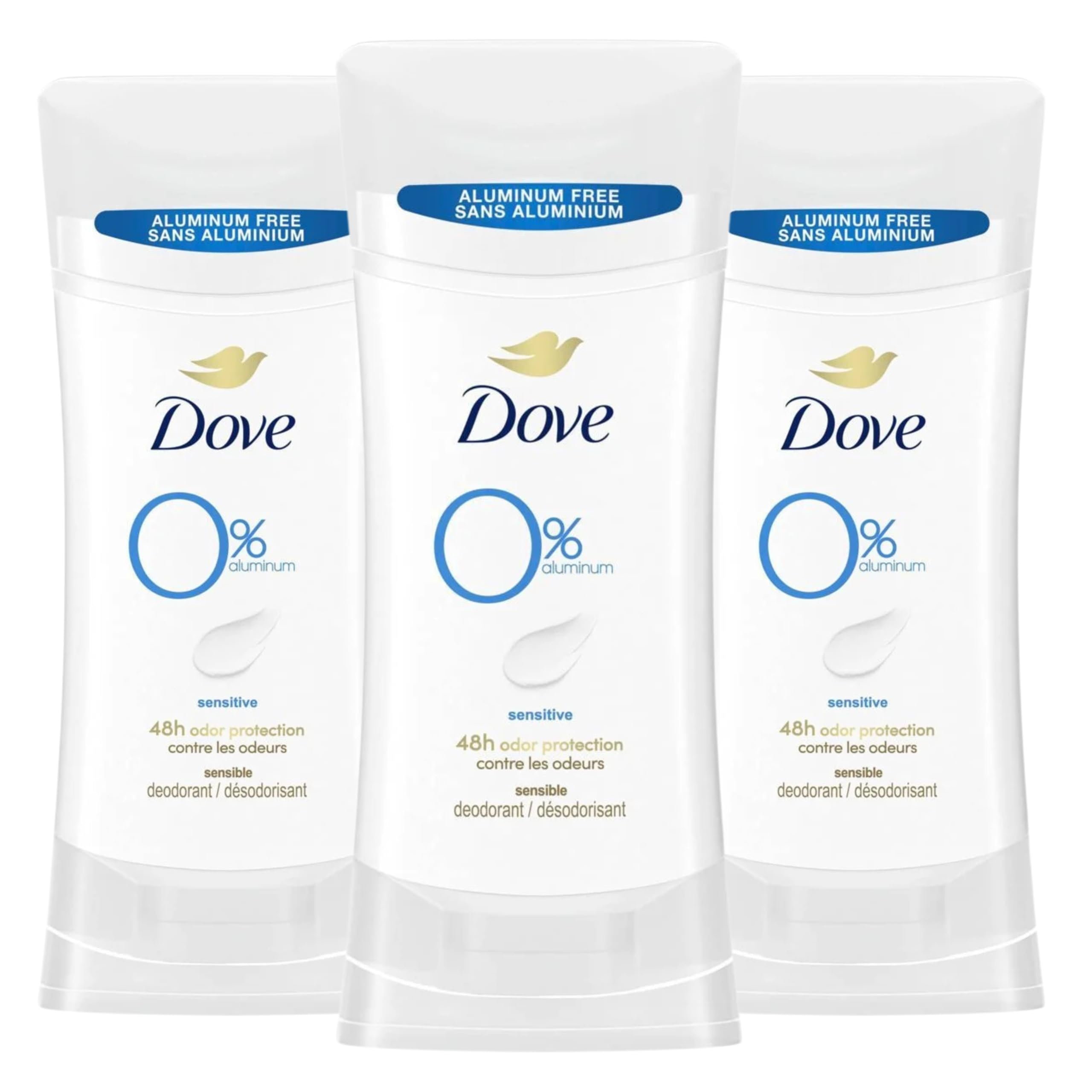 Dove Aluminum Free Deodorant for Women - Sensitive Skin Formula - 72-Hour Odor Protection - 3 Count - 2.6 oz Each