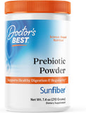 Doctor's Best Prebiotic Powder Supplement with Sunfiber Guar Fiber - Digestive Health & Nutrition Support for Women & Men, Unflavored, Easy Dissolve, Gluten Free, Non GMO, Vegan - 7.4 oz