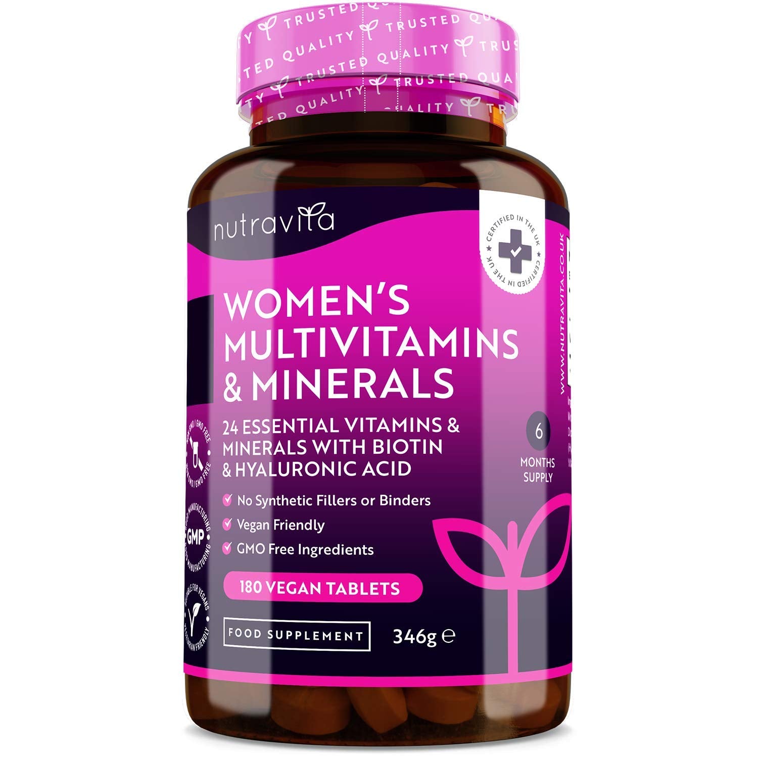 Nutravita Women's 24 Essential Active Vitamins & Minerals Vegan Tablets with Biotin & Hyaluronic Acid 180 Pieces