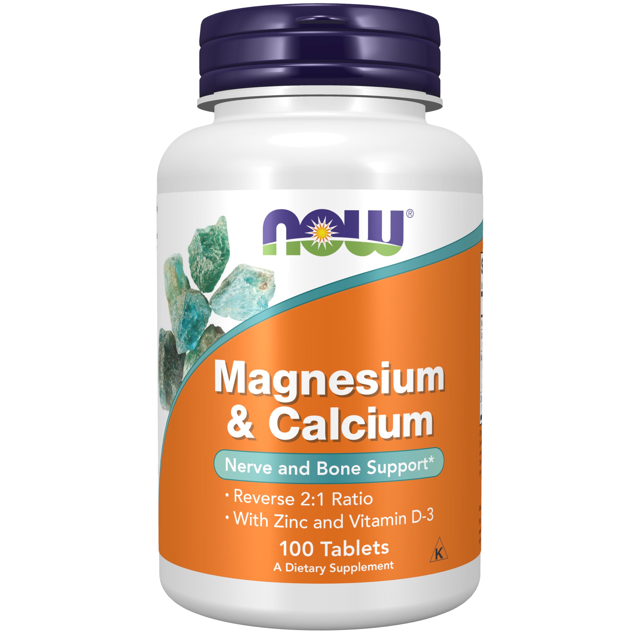 NOW Magnesium and Calcium Food Supplements - 100 Tablets - Bone & Muscle Support