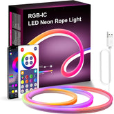 Shenzhi Tech LED Strip Lights Music Rainbow RGBIC Neon Rope Light Bluetooth App Remote Control Color Changing Multicolor for Bedroom Party Home Decoration