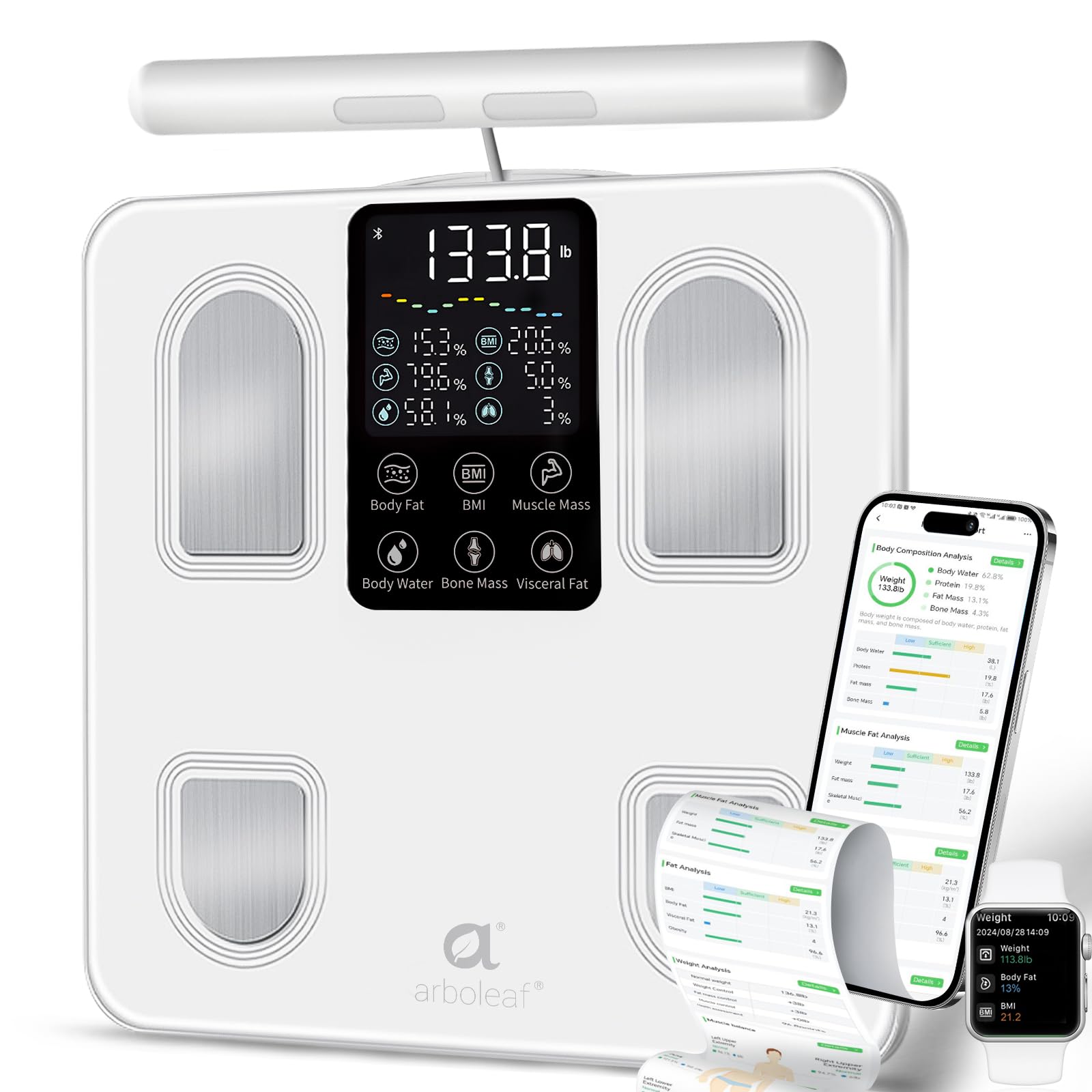 Arboleaf Smart Scale: 8-Electrode Body Composition Analyzer (26 Metrics)