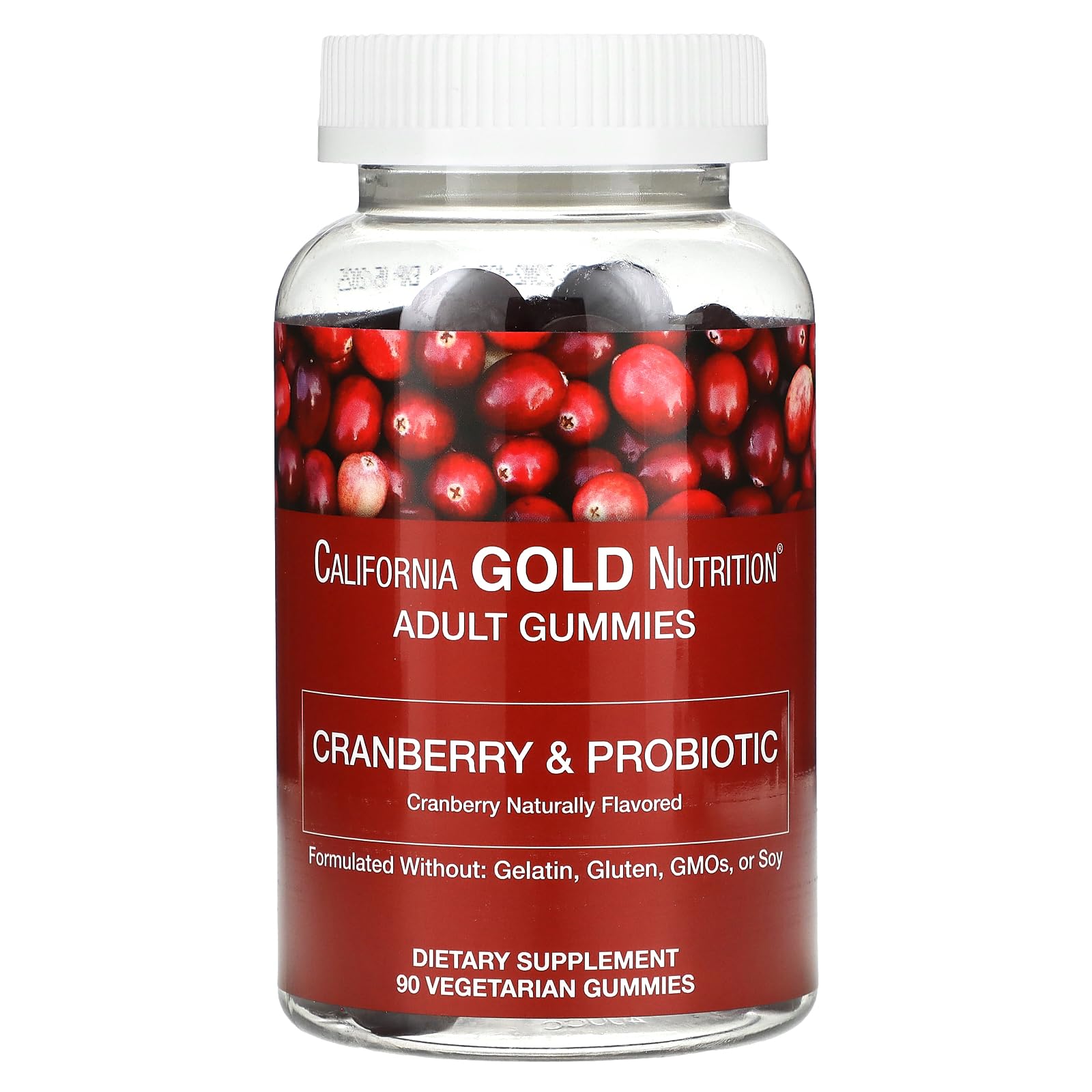 California Gold Nutrition Cranberry & Probiotic Gummies with FOS and Bacillus coagulans 90 Vegetarian Gummies