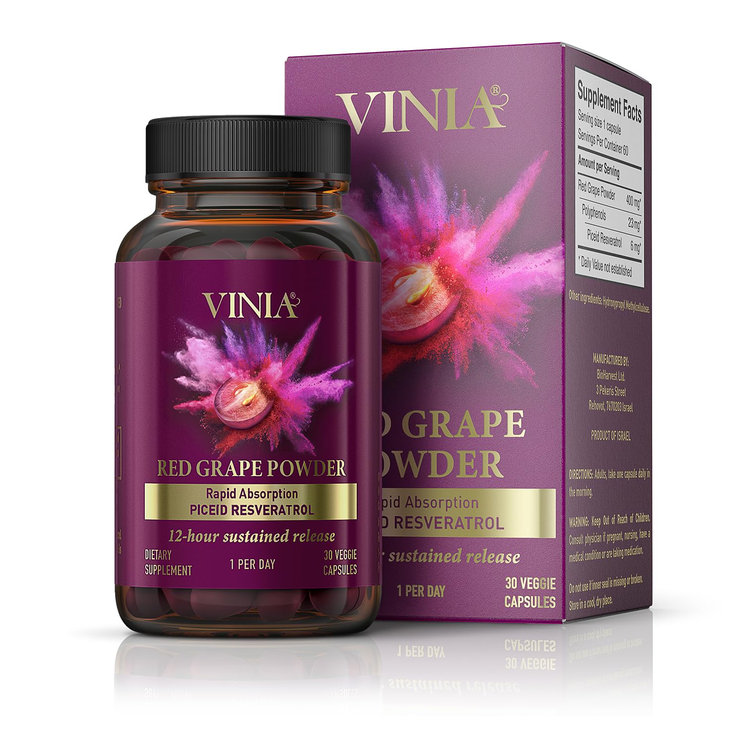 VINIA Blood Flow Superfood - Sustained Release Piceid Resveratrol from Red Grapes