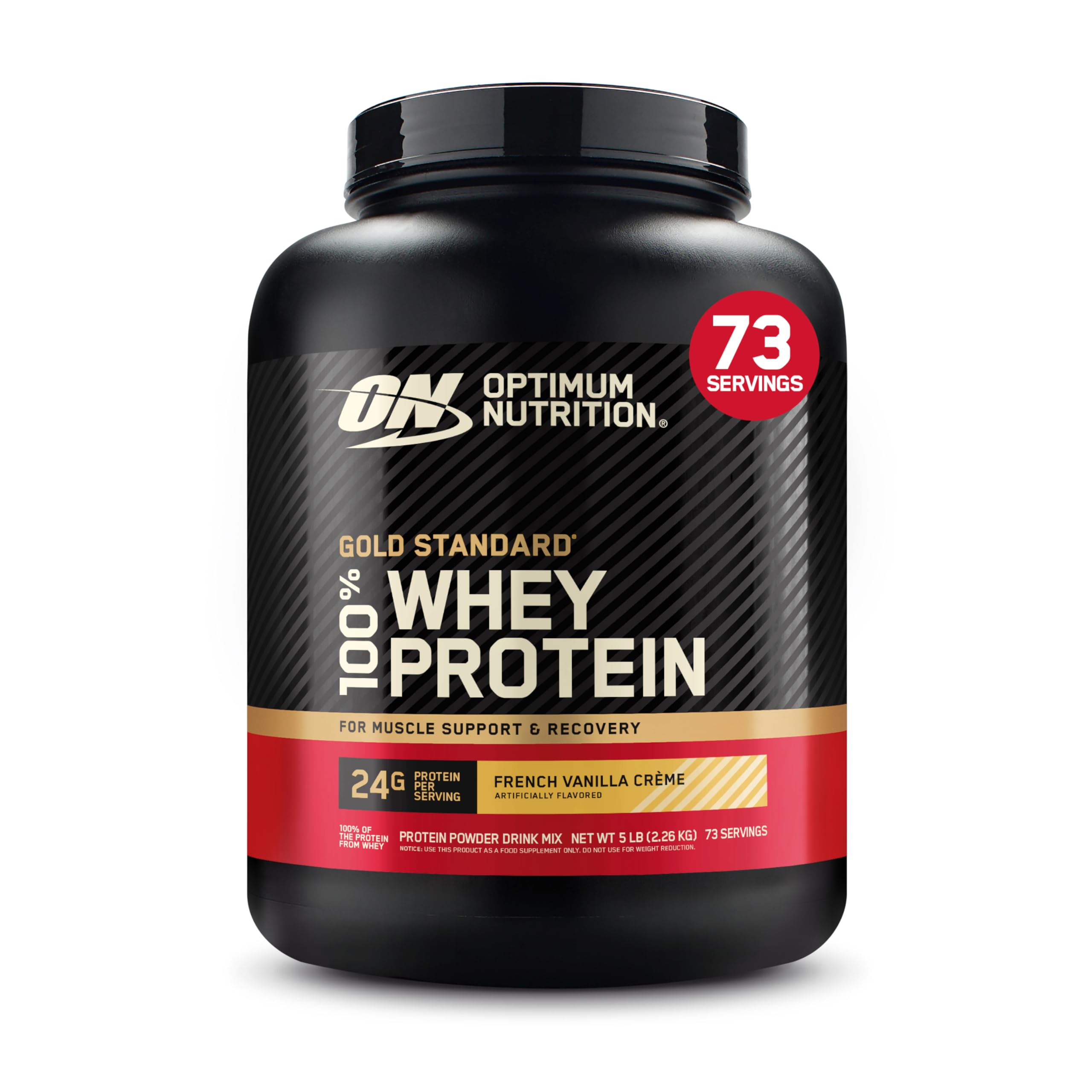 Optimum Nutrition Gold Standard 100% Whey Protein Powder - 24g Protein, Isolate Source, French Vanilla Creme - Muscle Support & Recovery