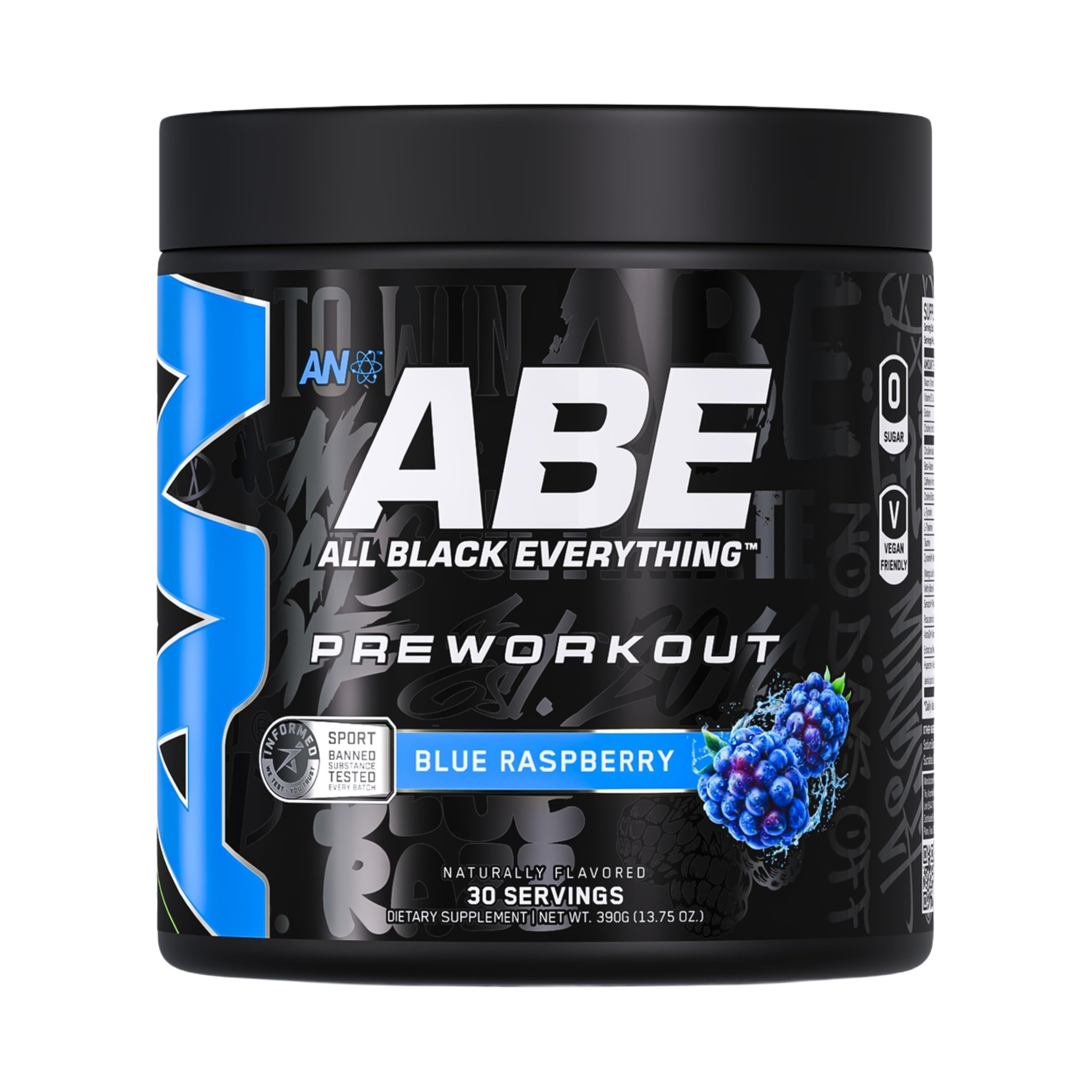 All Black Everything Pre-Workout Powder - 30 Servings | Blue Razz | 350mg Caffeine