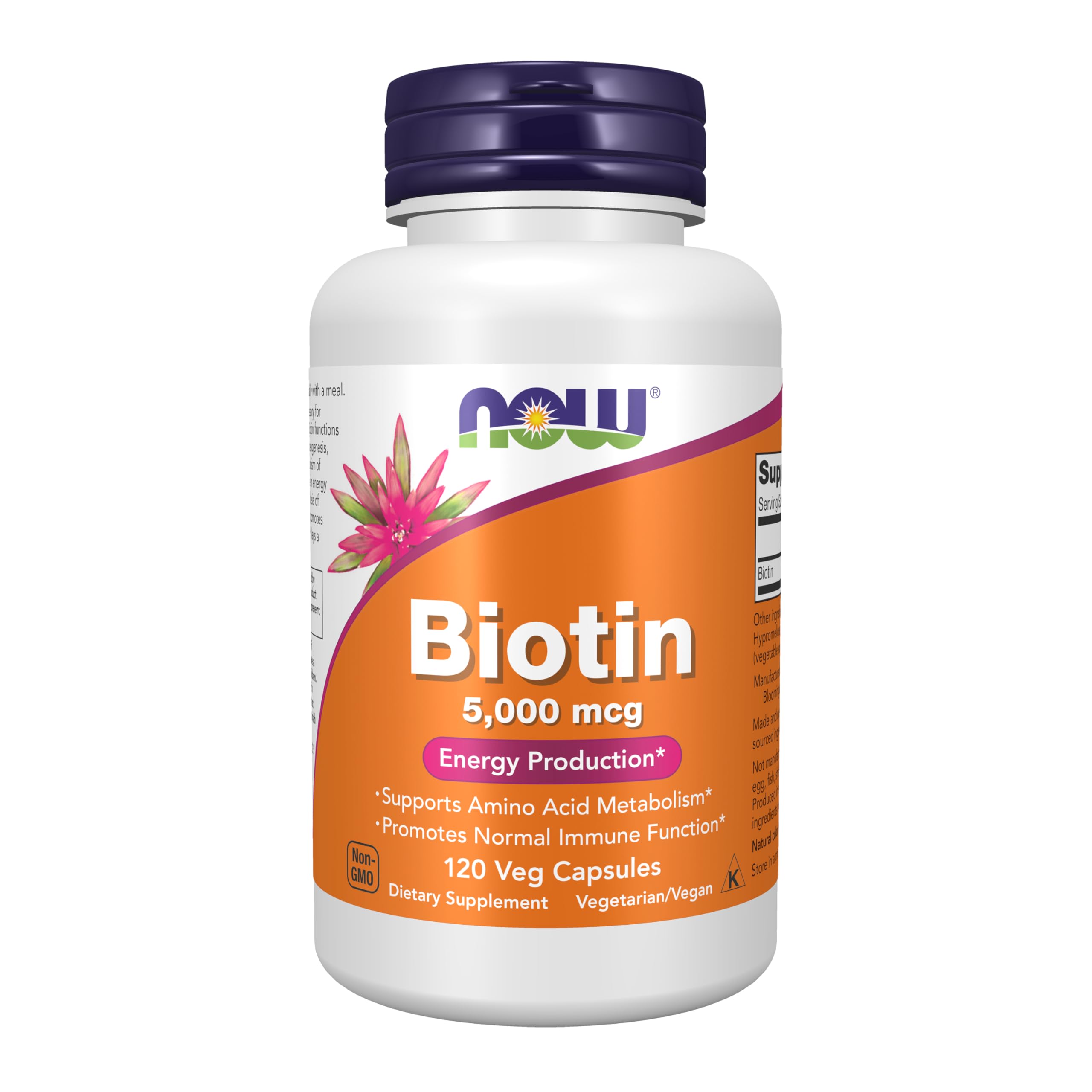 Now Foods Biotin 5,000 Mcg - 120 Vcaps for Hair, Skin & Nails Support