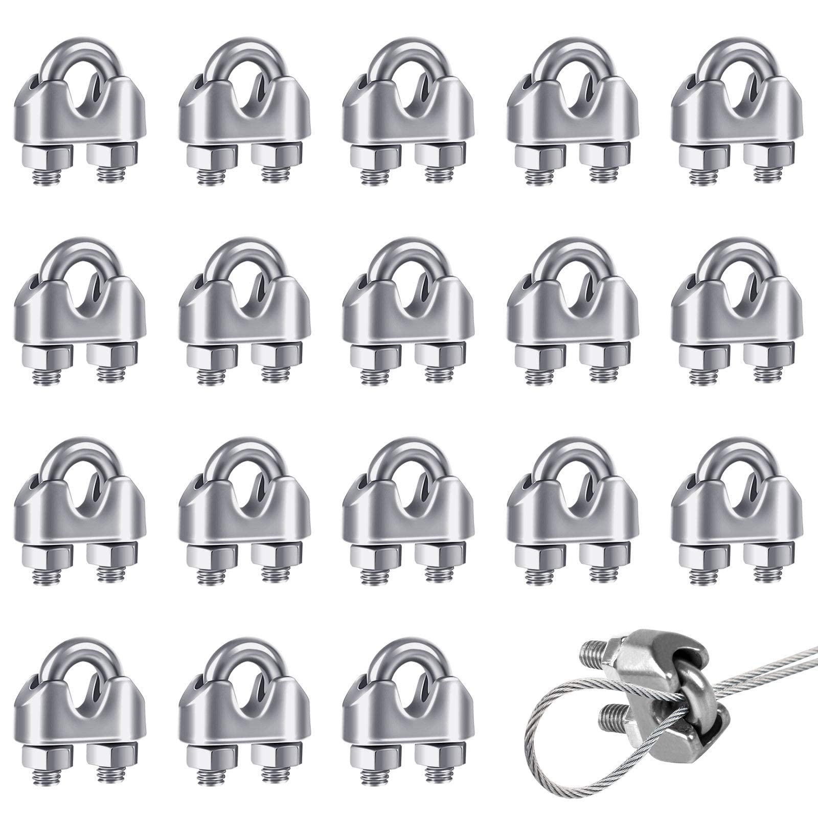 KASTWAVE 18 Pcs M3 U Bolt Wire Rope Clip and Cable Clamp - 304 Stainless Steel for Garden and Gym Use