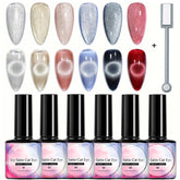 Azonee 6 Pcs Holographic Glitter Cat Eye Gel Nail Polish Kit with Magnet