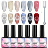 Azonee 6 Pcs Holographic Glitter Cat Eye Gel Nail Polish Kit with Magnet