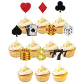 24 Pcs Casino Cupcake Toppers with Glitter Poker Chips - Vegas Themed Party Decorations