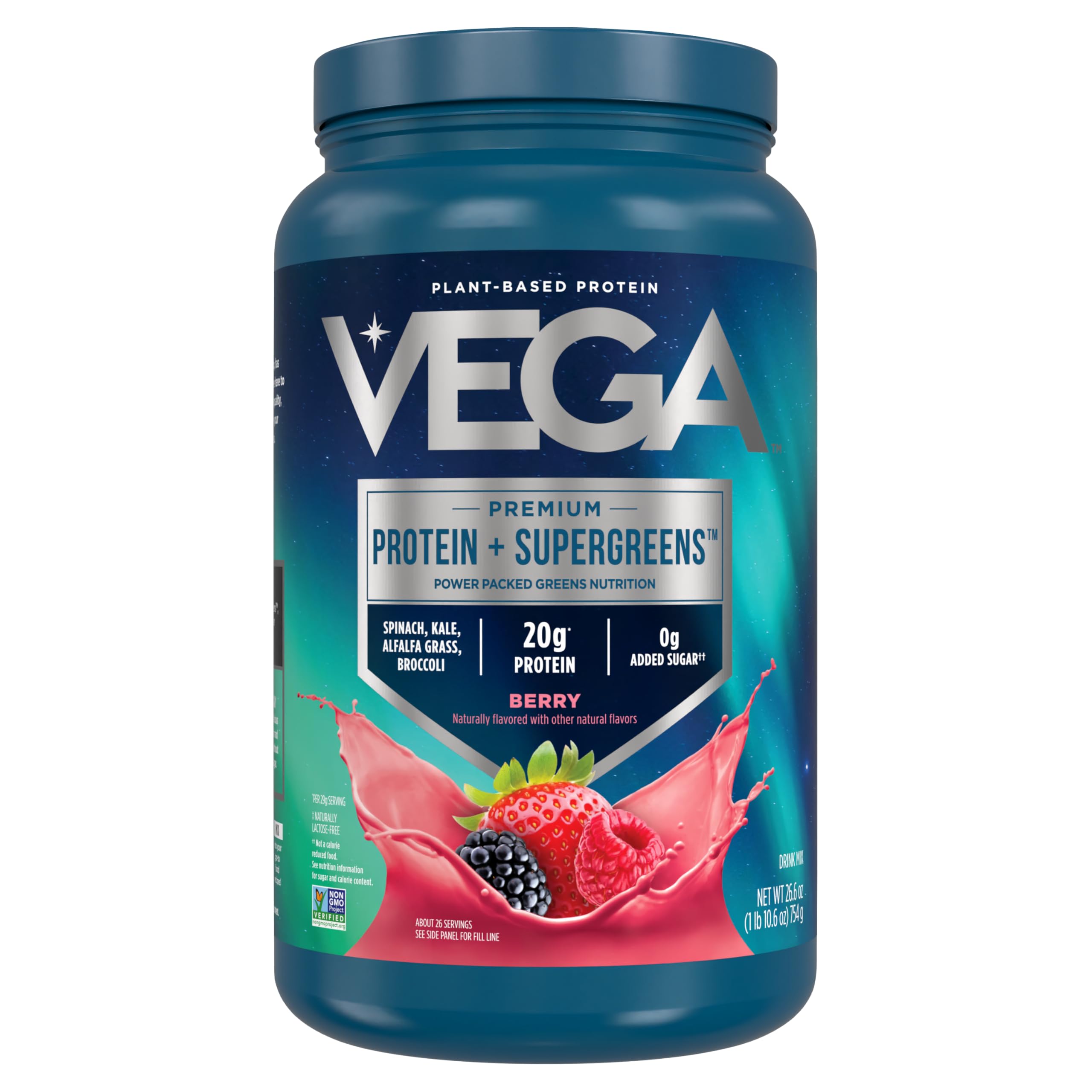 Vega Protein & Greens Berry Vegan Protein Powder - 20g Plant-Based Protein with Veggies, 26 Servings, 1.7lb