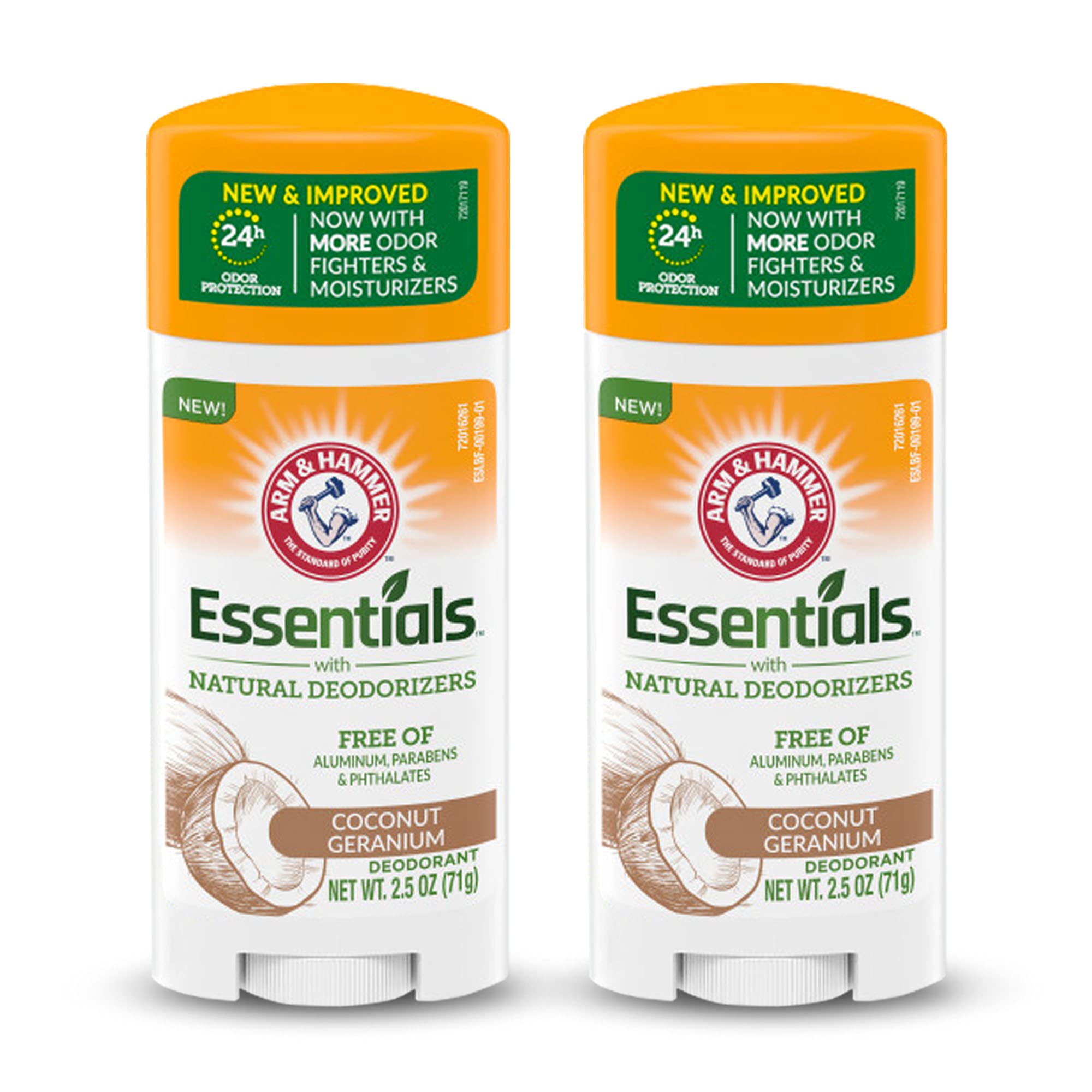 ARM & HAMMER Essentials Deodorant - Coconut Geranium - Aluminum-Free, Paraben-Free, Phthalate-Free - 2.5oz (Pack of 2)