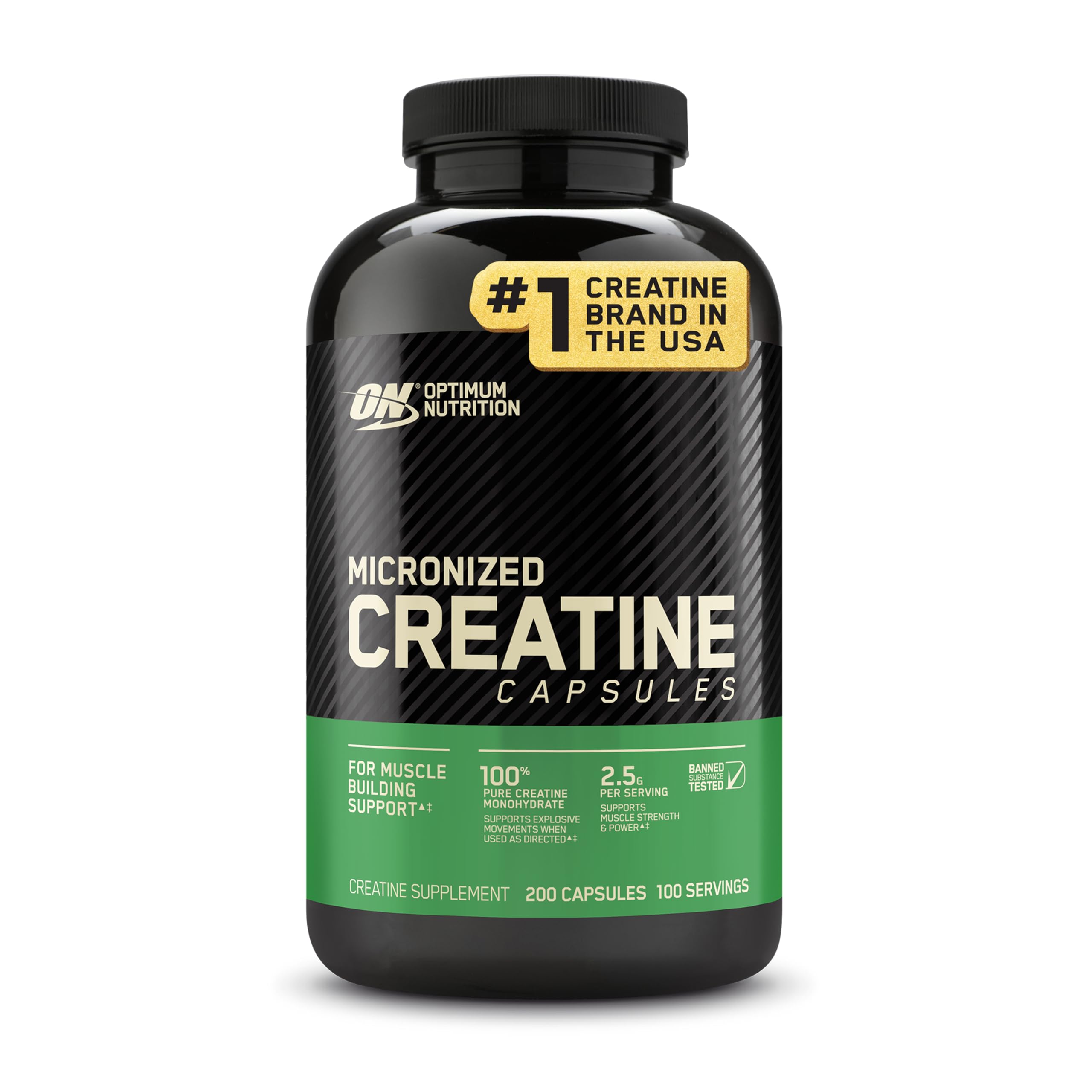 Optimum Nutrition Creatine 2500 Caps - 200 Capsules for Muscle Support & Performance