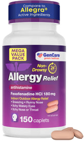 GenCare Allergy Relief Pills Fexofenadine HCl 180mg 150 Tablets - Non-Drowsy Antihistamine