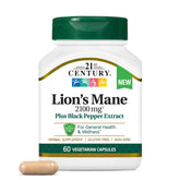 21st Century Lion's Mane Mushroom Capsules - 2100mg with Black Pepper Extract, 60 Count