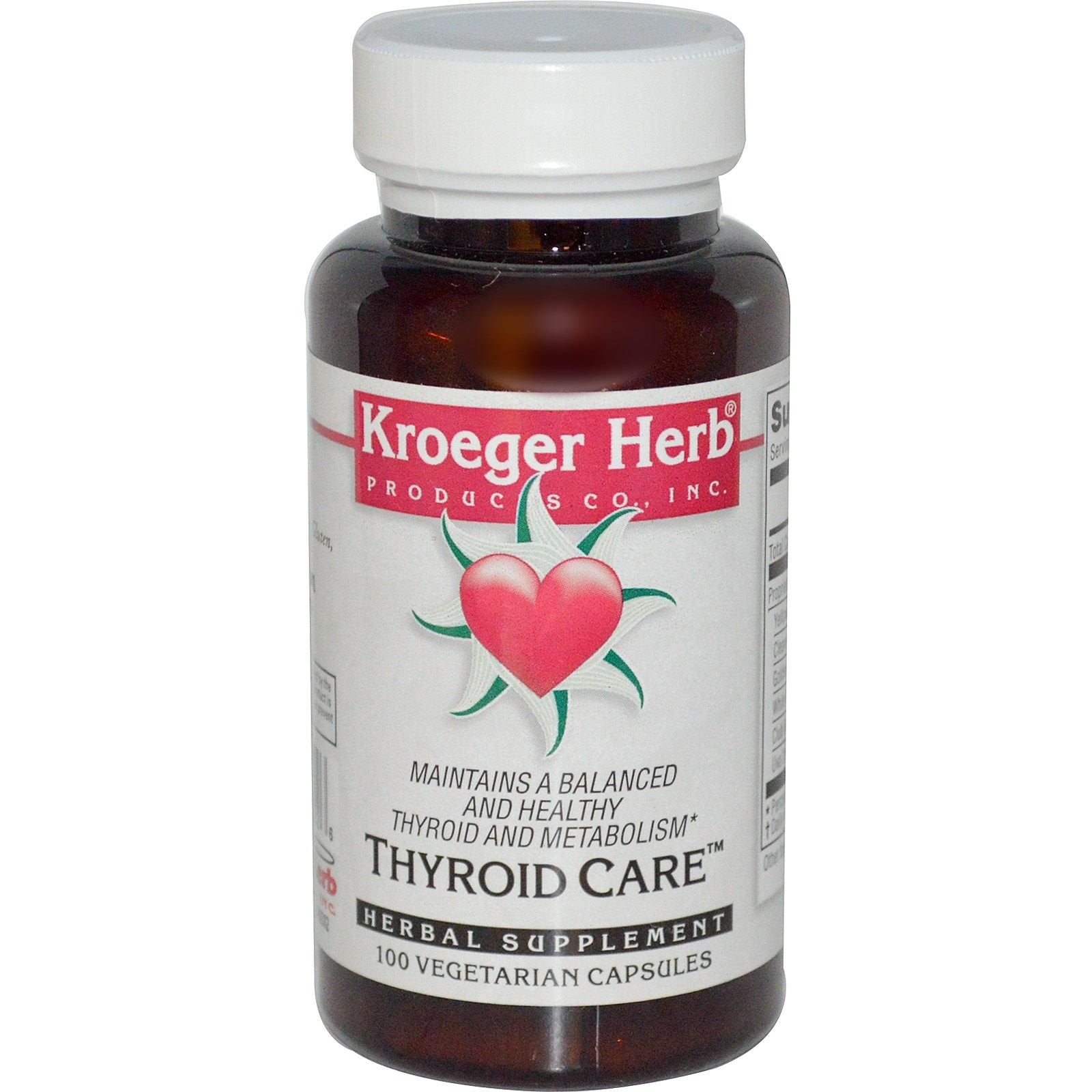 Kroeger Herb Thyroid Care Supplement - 100 Capsules for Metabolic Support