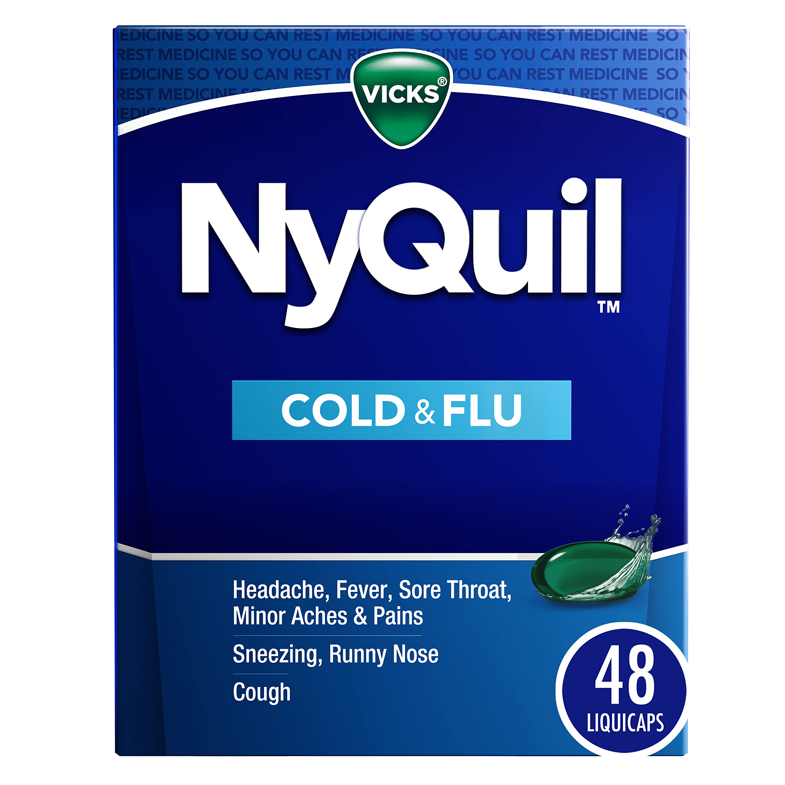 Vicks NyQuil Cold & Flu Relief LiquiCaps (48 Count) - Nighttime Multi-Symptom
