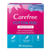 Carefree Cotton Feel Unscented Pantyliners - Breathable Daily Freshness, Pack of 56