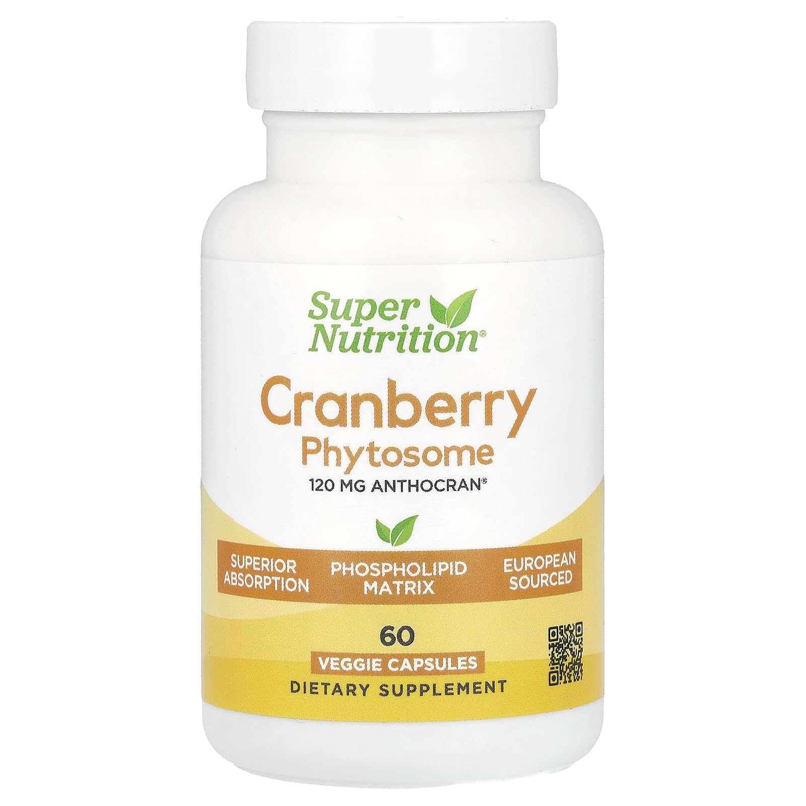 Super Nutrition Cranberry Phytosome Anthocran® - 120 mg, 60 Veggie Capsules | Urinary & Antioxidant Support