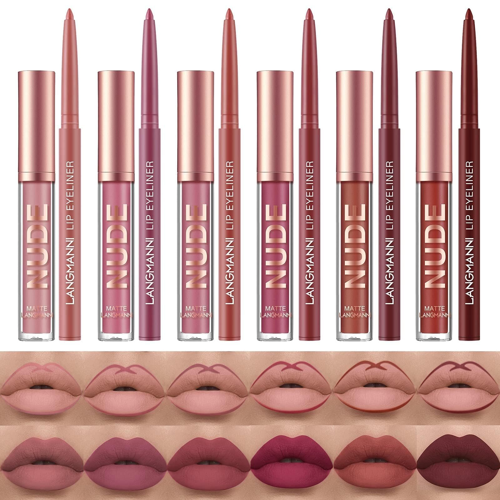 12 Pcs Lip Liner and Lipstick Set | Velvety Matte Liquid Lipsticks with Matching Lip Liners