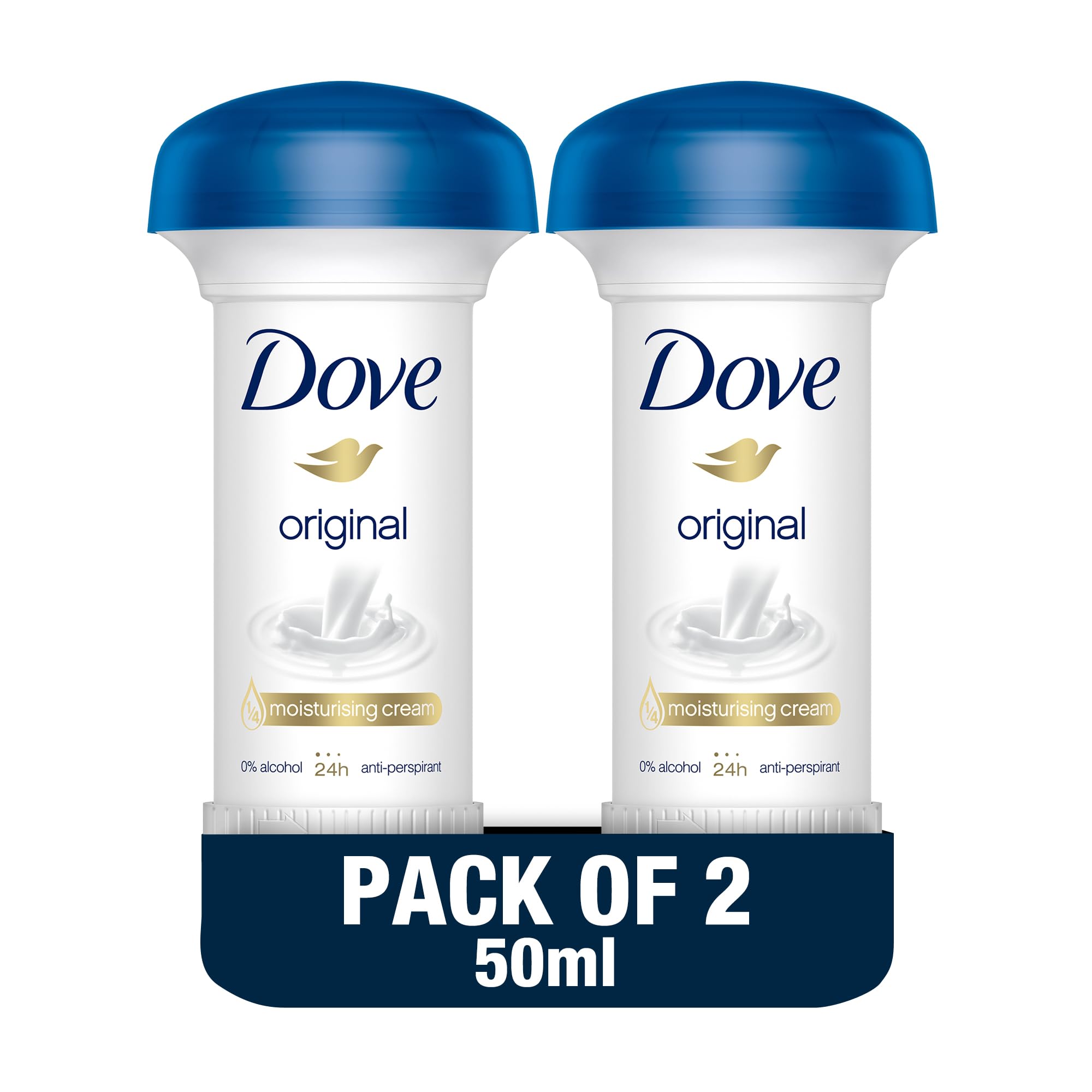 Dove Women Antiperspirant Deodorant Cream - 24H Protection, Original, Alcohol-Free with Moisturizing Cream - 50ml (Pack of 2)