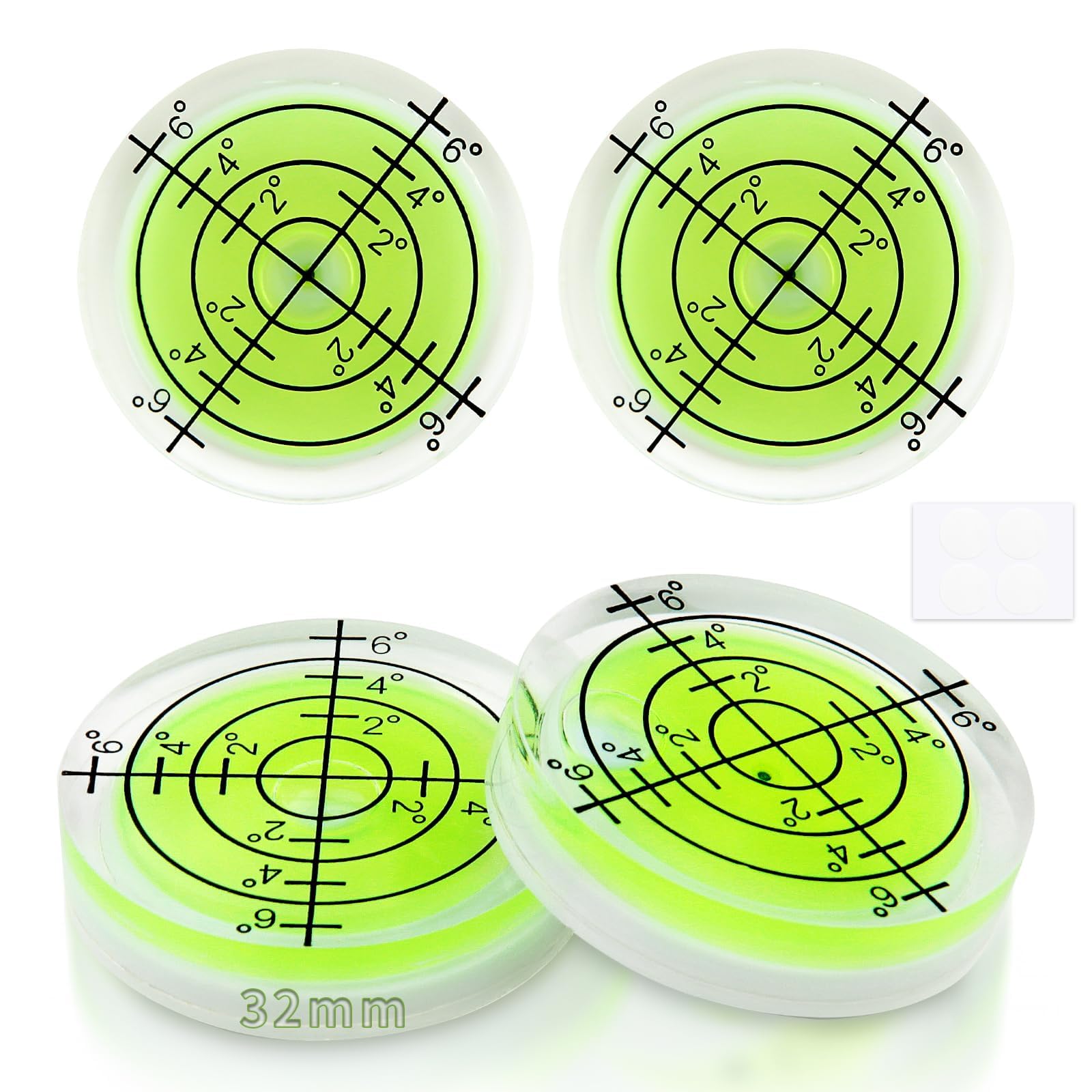 Universal 32mm Bullseye Circular Bubble Level 4-Pack - Aluminum Alloy Housing