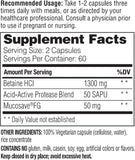 Enzymedica Fast-Acting Betaine HCL: Heartburn & Digestion - 120 Caps