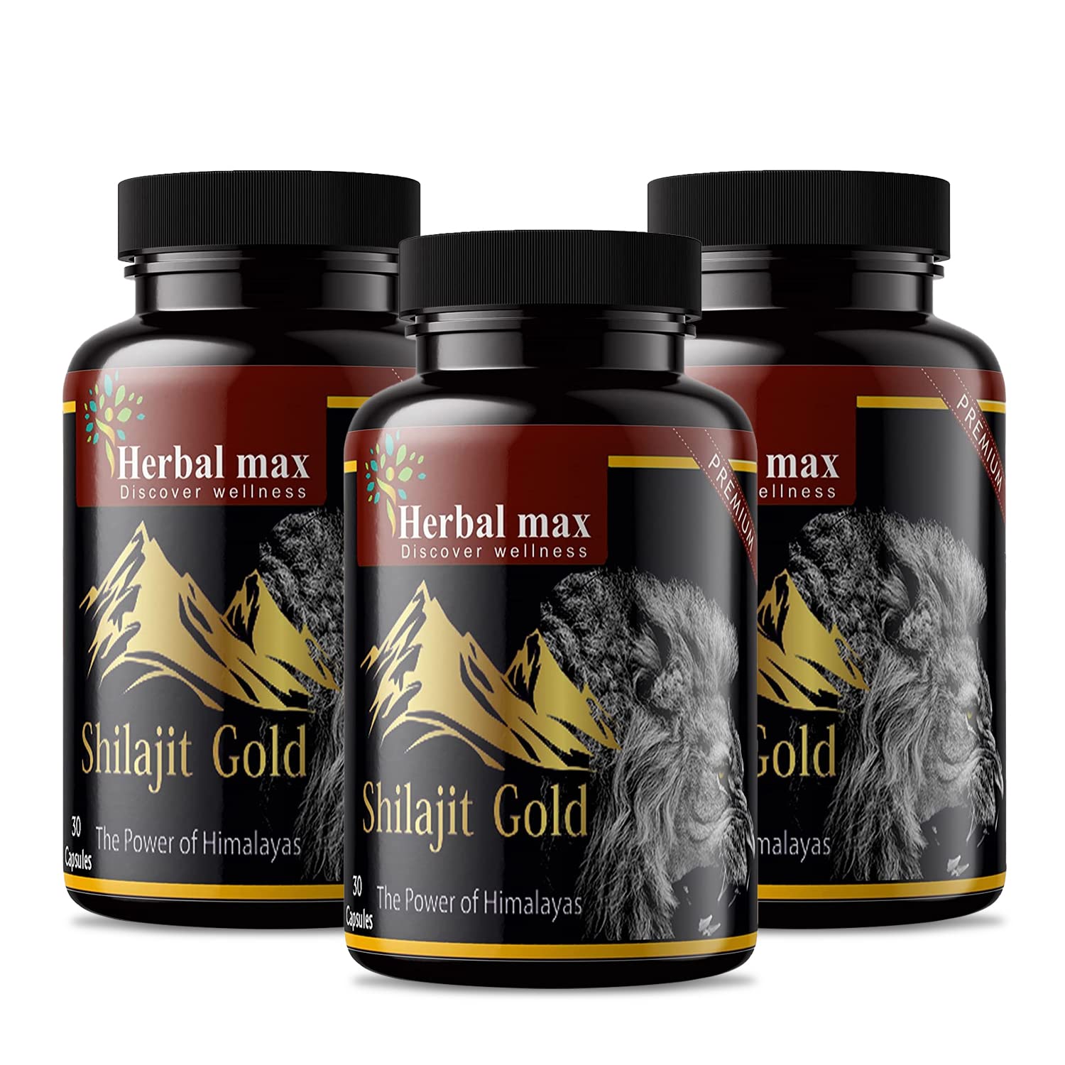 Herbal Max Himalayan Shilajit Gold Extract 800mg 30 Capsules Pack of 3