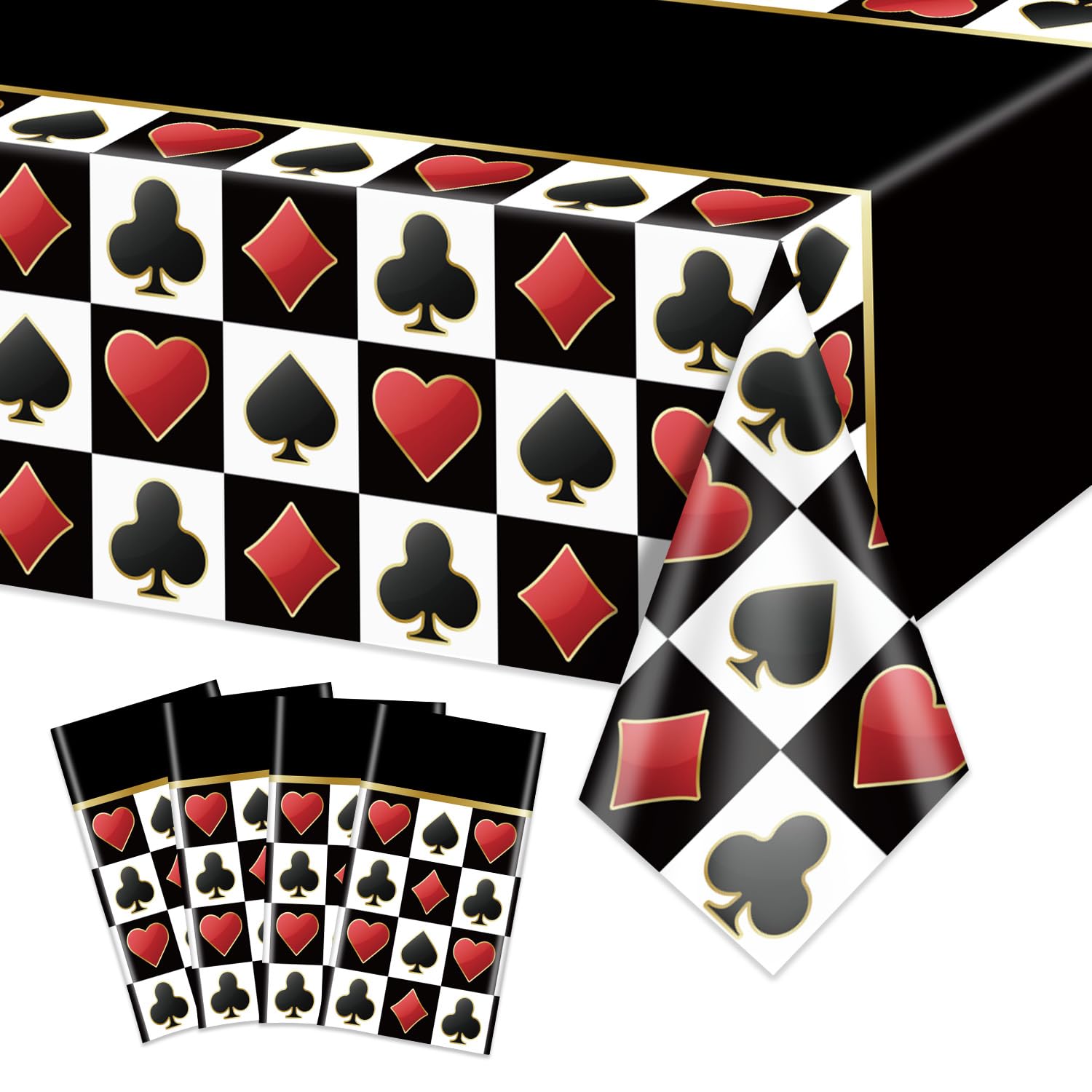 4 Pcs Black Casino Poker Tablecloths (Rectangular)
