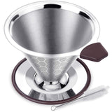 Pour Over Coffee Filter Dripper - Reusable Stainless Steel Metal Cone