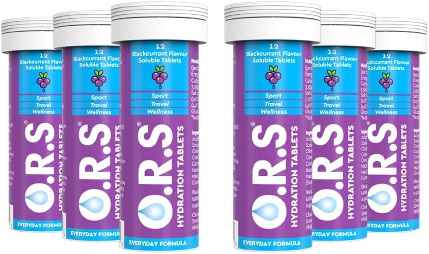 O.R.S Hydration Tablets with Electrolytes - Vegan, Gluten & Lactose Free - Black Currant Flavour - 72 Tablets