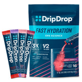 DripDrop Hydration Electrolyte Powder Packets - Grape, Fruit Punch, Strawberry Lemonade, Cherry (16 Count)