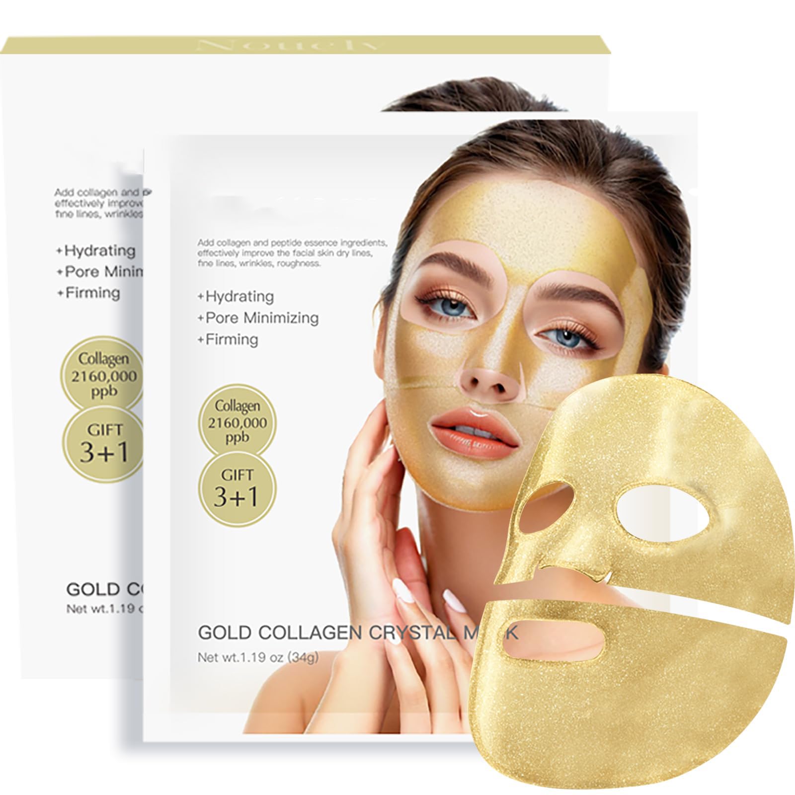 LBOYLlove 4pcs 24K Gold Collagen Overnight Face Masks - Hydrating Bio-Collagen for Anti-Wrinkle Lift