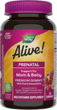 Nature’s Way Alive! Prenatal Premium Gummy Multivitamin, High Potency Folate, Plant-Based DHA, Vegetarian, Strawberry and Lemon Flavored, 75 Gummies (Packaging May Vary)
