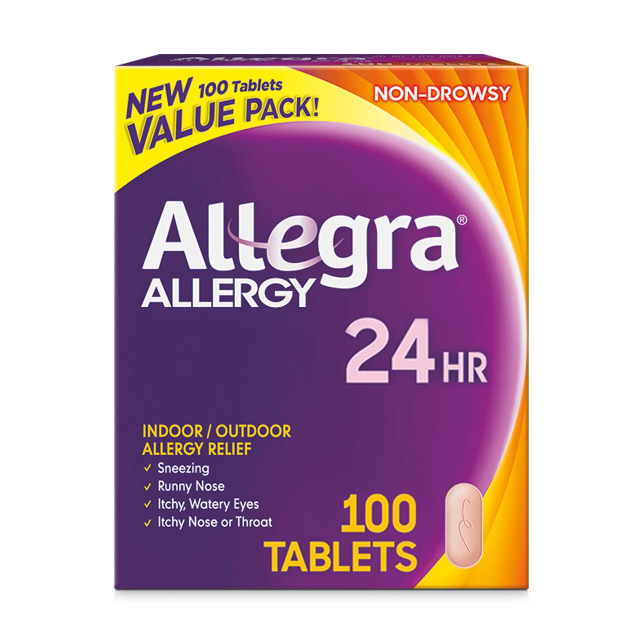 Allegra 24HR Adult Non-Drowsy Antihistamine Tablets 100-Count 180mg - 24-Hour Allergy Relief