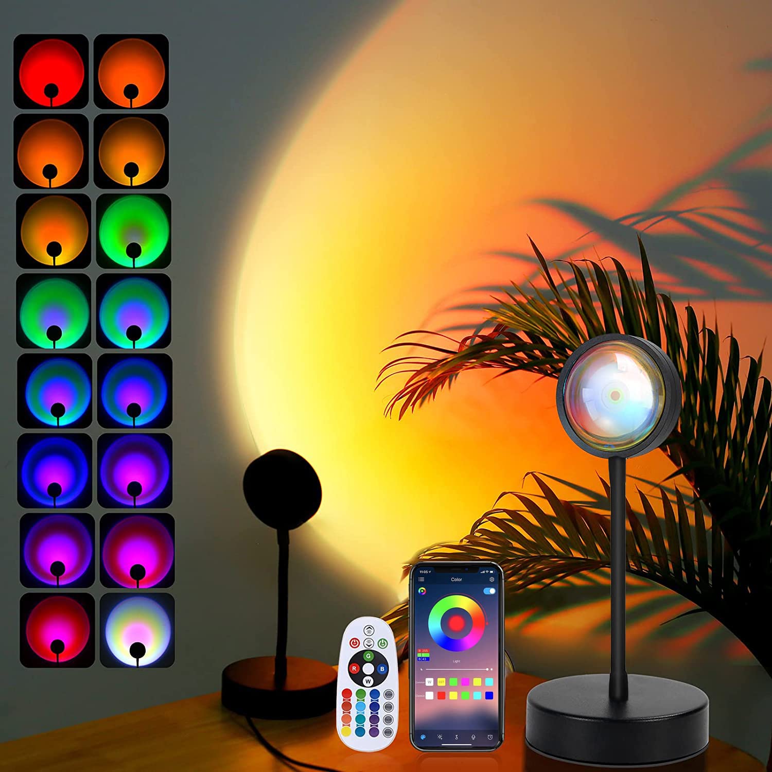 Redare Smart Sunset Lamp with 360° Rotation, APP & Remote Control, Multicolor Changing LED Sunset Lights with Music Synchronization