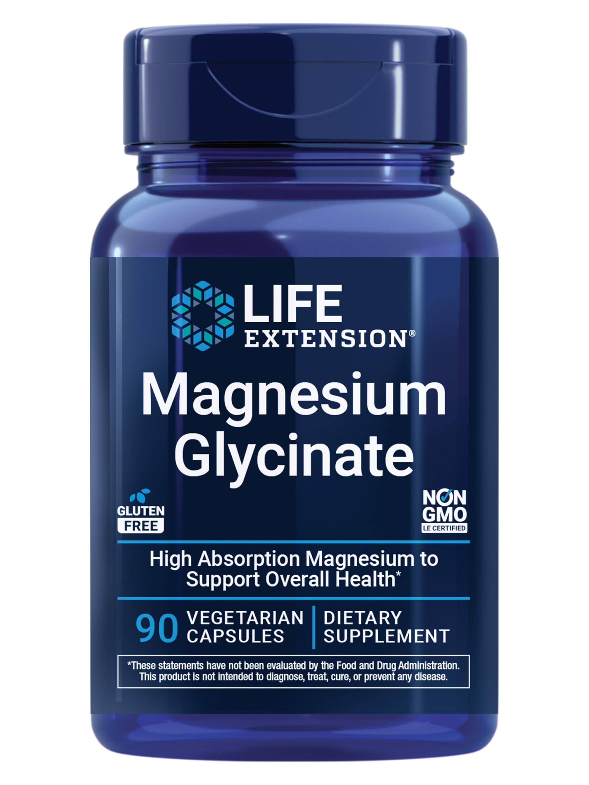 Life Extension Magnesium Glycinate for Heart, Bone & Nerve Health (90 Vegetarian Capsules)